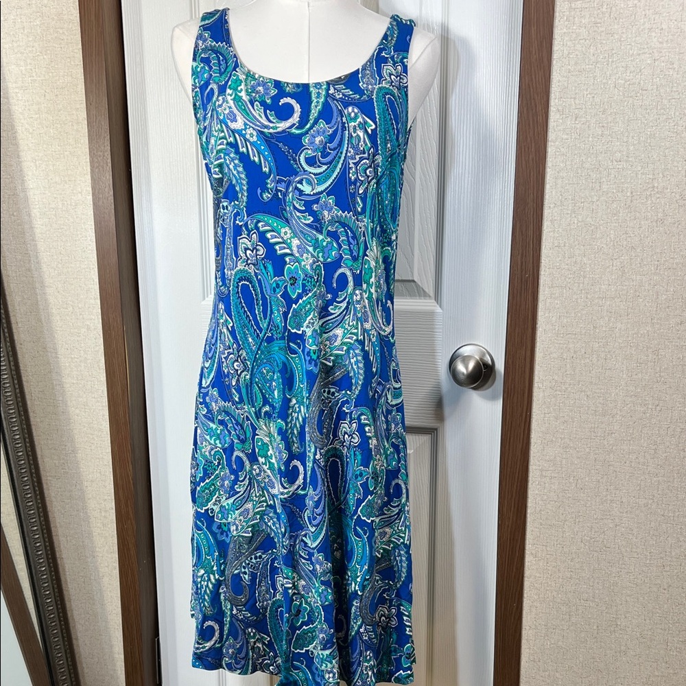 Polo by Ralph Lauren Blue and Green Paisley Midi Dress